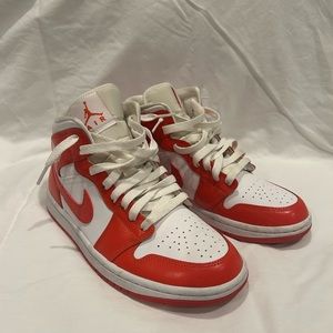 jordan 1 mid, red and white, womans size 7